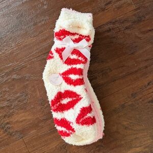 Cozy Red and White Fuzzy Valentine Socks 4 pairs